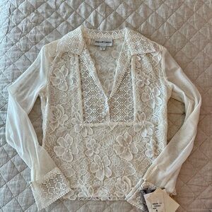 NWT Jessica McClintock Gunne Sax - White Lace V-Neck Blouse - Size 4